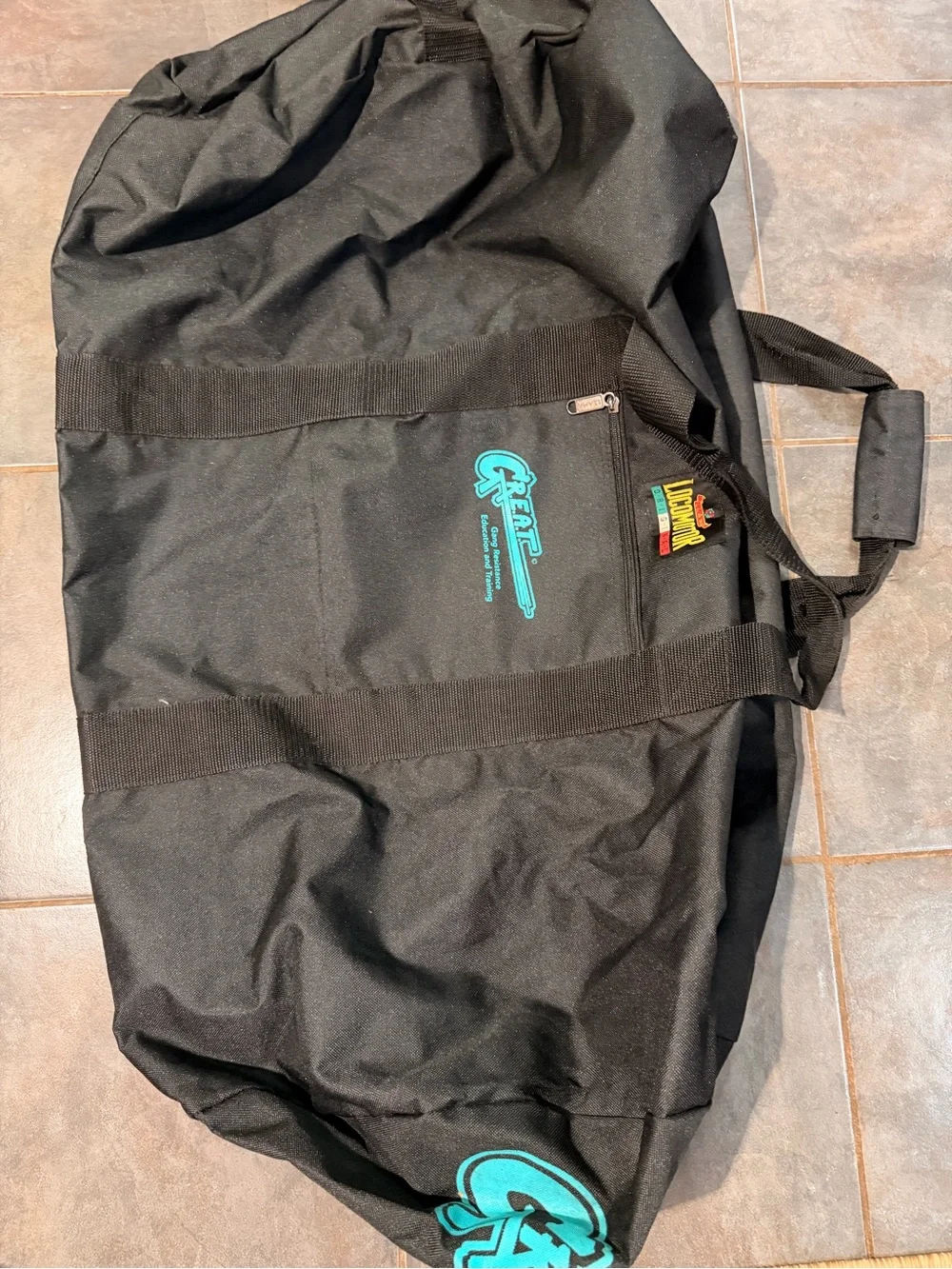 Vintage 90s Locomotor Great Gear Duffel Bag - Black with Teal Logo